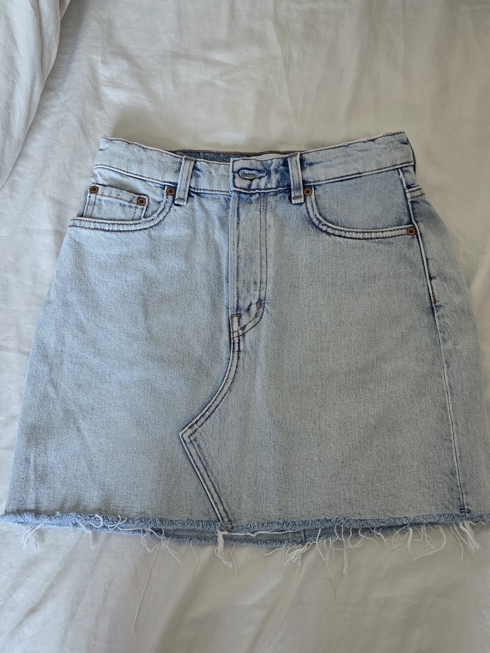 & Other Stories Pale Blue Denim Mini Skirt with Frayed Hem